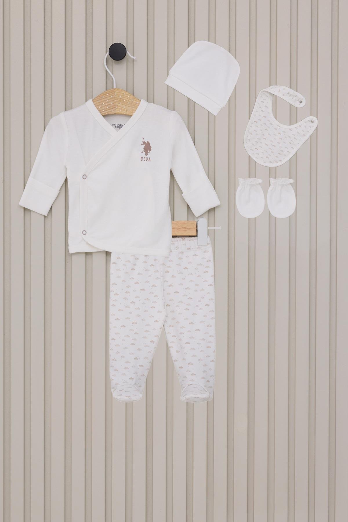 U.S. Polo Assn. Erkek Bebek 5'Li Zıbın Seti Krem