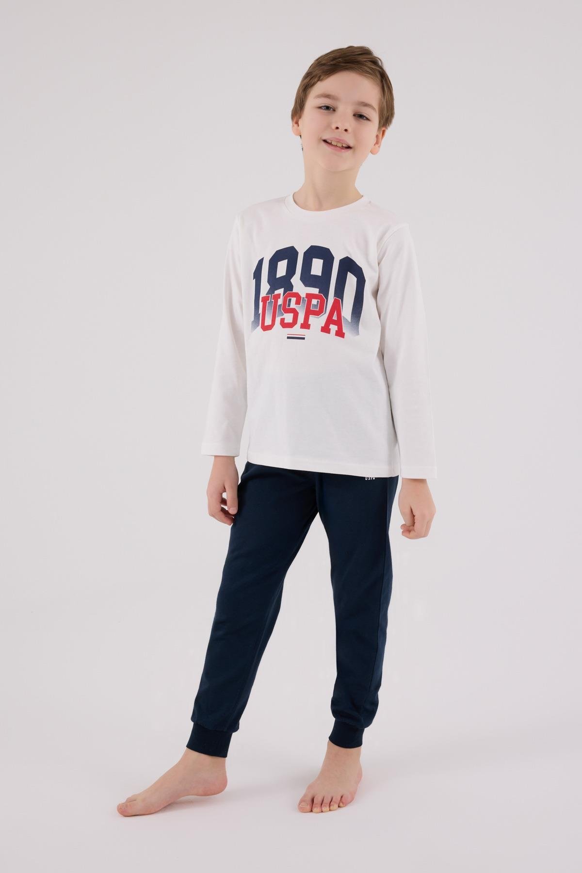U.S. Polo Assn. Erkek Çocuk Uzun Kol Pijama Takım Beyaz