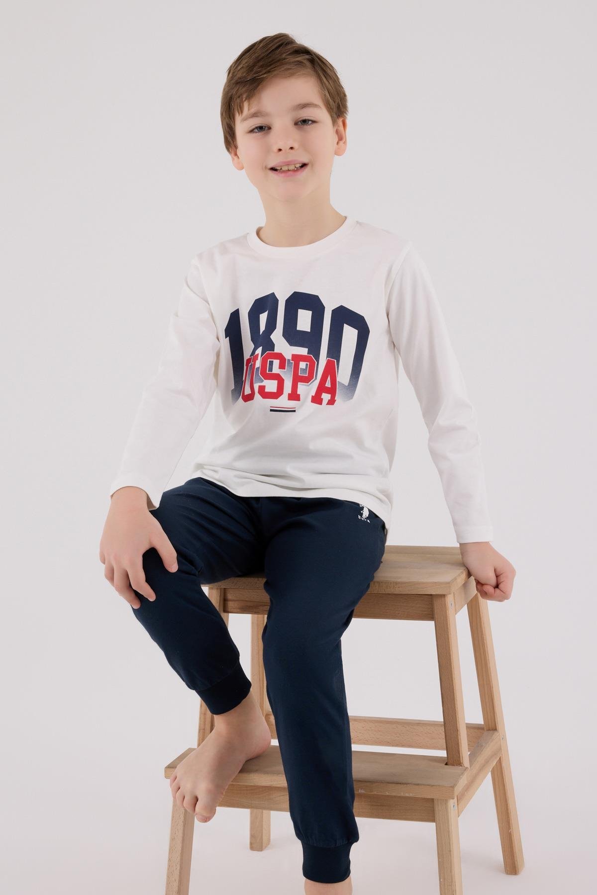 U.S. Polo Assn. Erkek Çocuk Uzun Kol Pijama Takım Beyaz