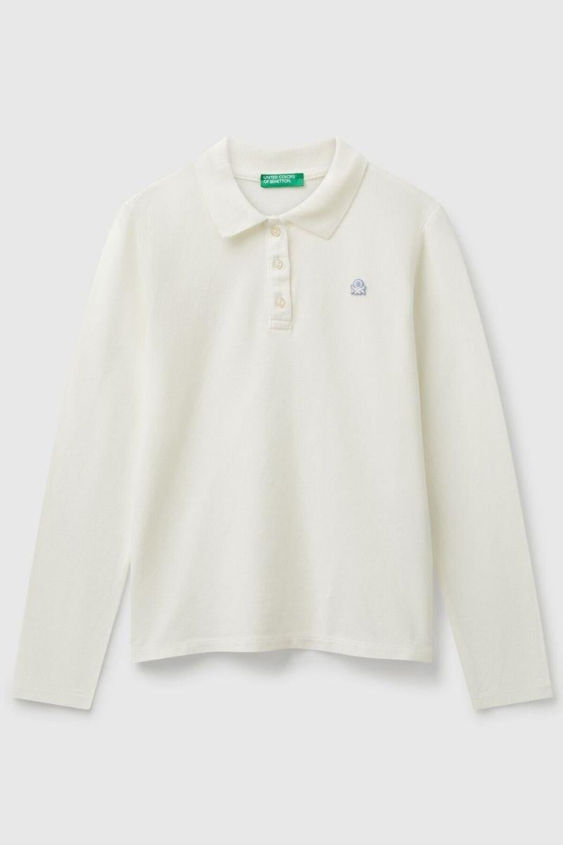 United Colors of Benetton Erkek Çocuk 3WG9C300X-25K Polo Uzun Kol Tshirt Beyaz