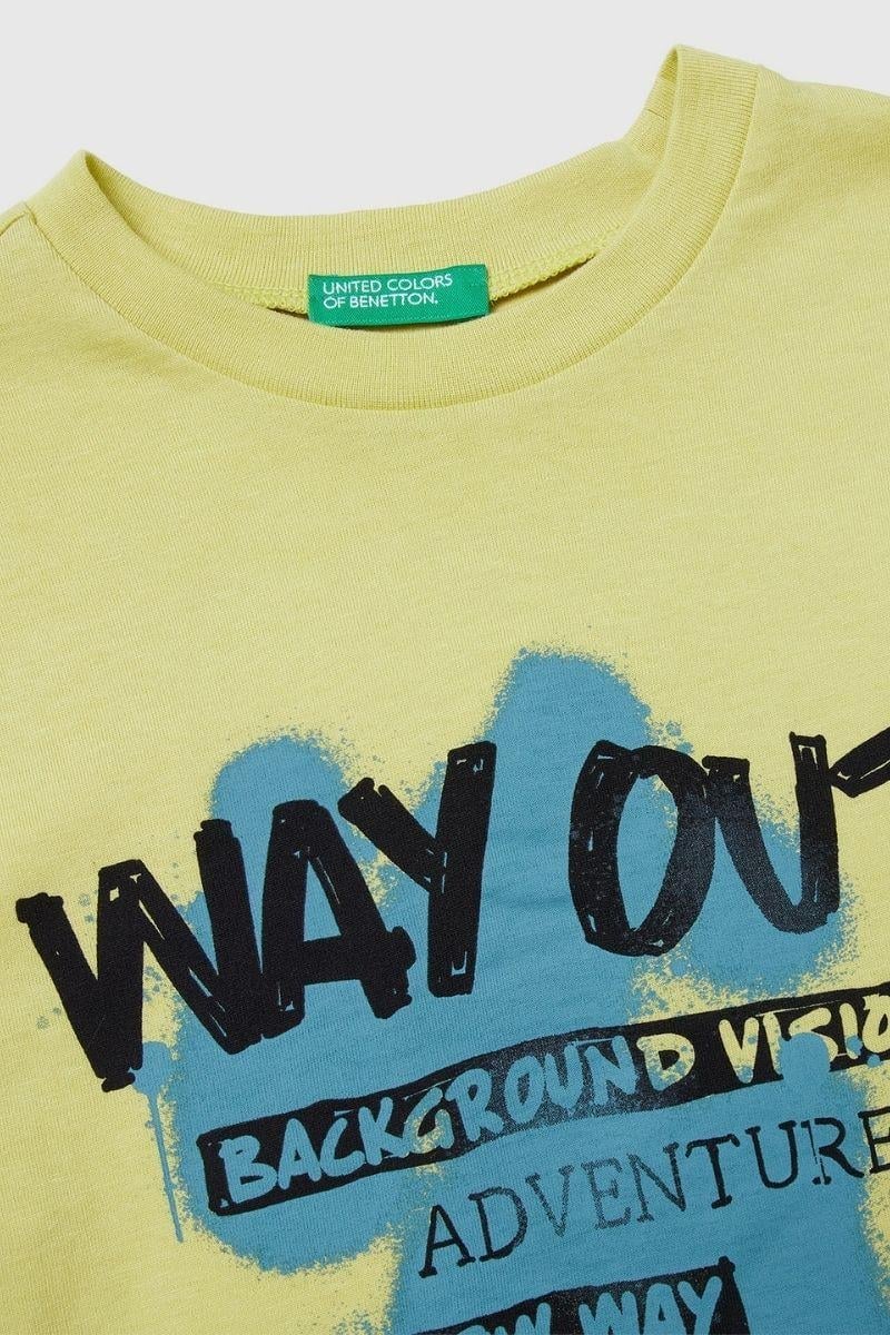 United Colors of Benetton Erkek Çocuk 3JERC10QO-25K  Uzun Kol Çizgili Tshirt Sarı