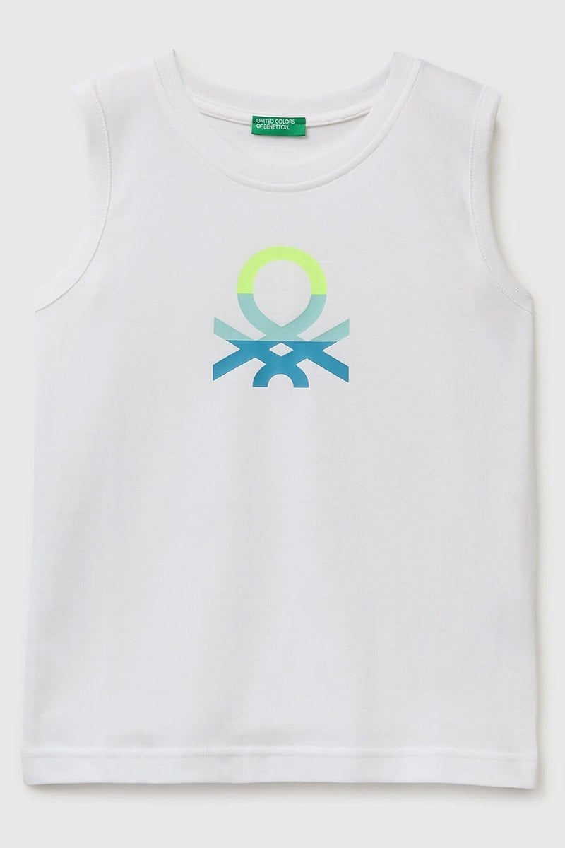 United Colors of Benetton Erkek Çocuk Logo Baskı Detaylı Yuvarlak Yaka T-Shirt Beyaz-Pembe 6-14 Yaş