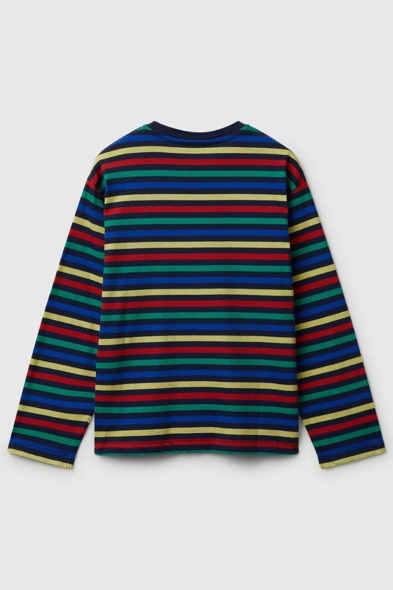 United Colors of Benetton Erkek Çocuk 3FNLC10QB-25K  Uzun Kol Çizgili Tshirt Lacivert