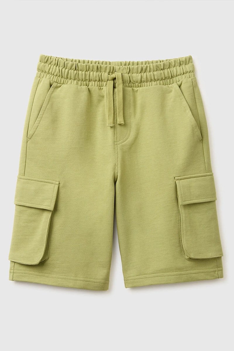 United Colors of Benetton Erkek Çocuk Beli İp Detaylı Ön Cepli Bermuda Şort Haki 6-14 Yaş