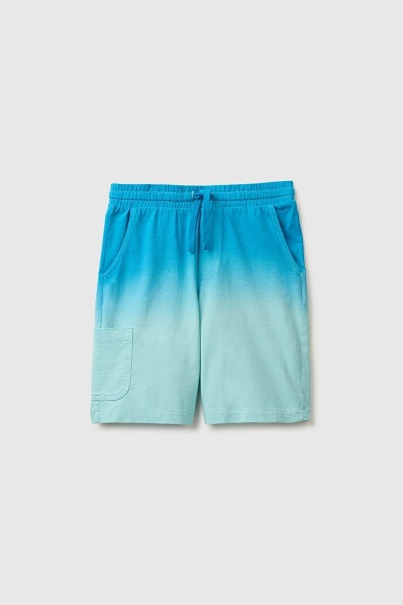 United Colors of Benetton Erkek Çocuk Turkuaz Mix Arka Cebi Logo Detaylı Beli İpli Bermuda Şort 6-14 Yaş 