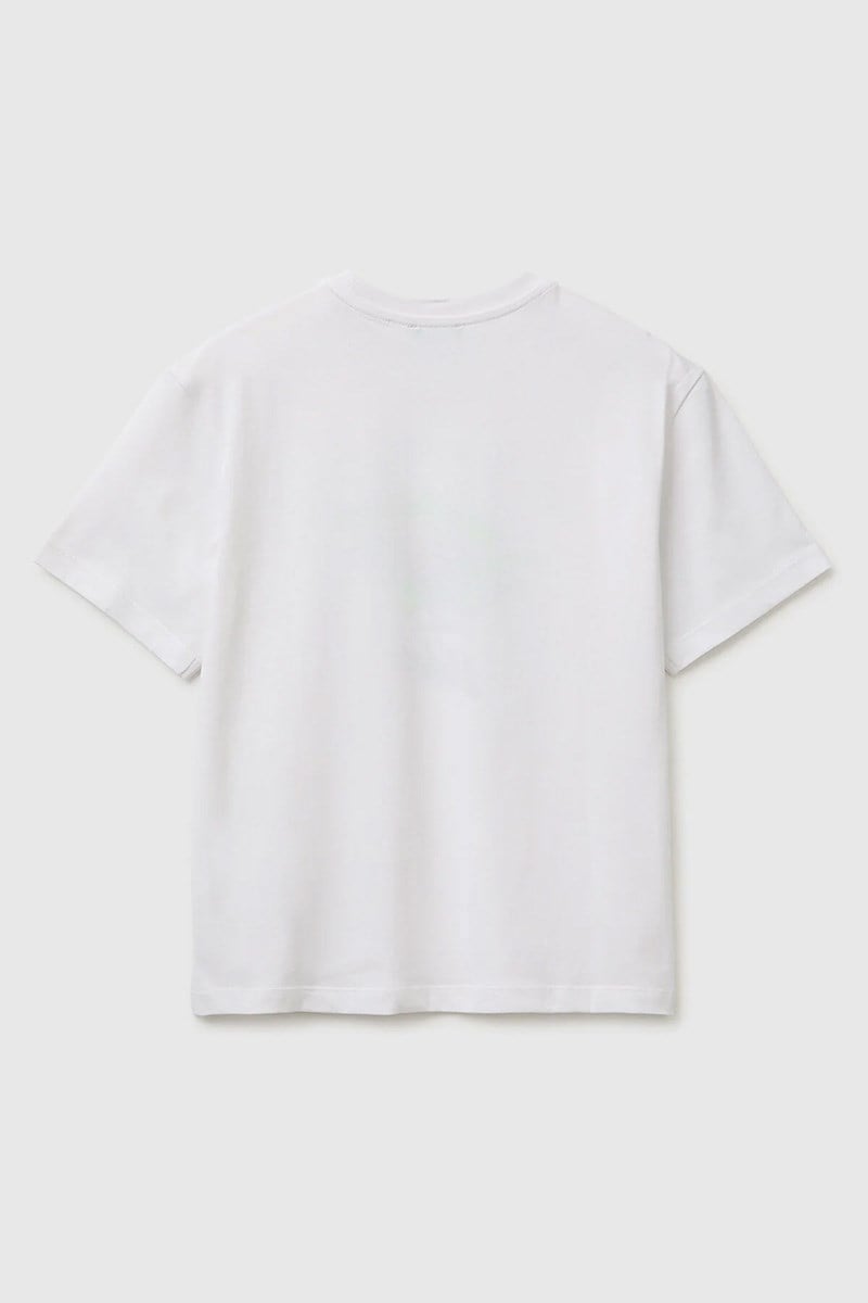 United Colors of Benetton Erkek Çocuk Ön Baskı Detaylı Bisiklet Yaka T-Shirt Beyaz Ekru 6-13 Yaş
