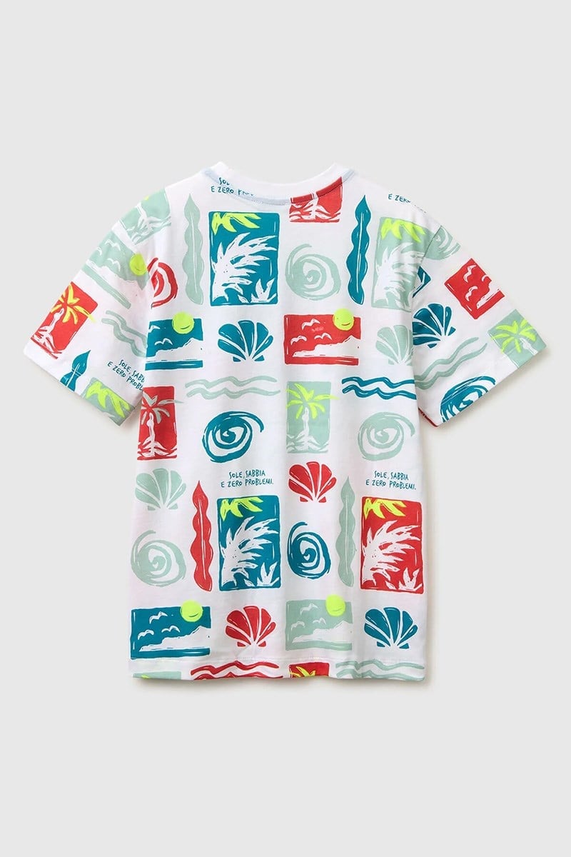 United Colors of Benetton Erkek Çocuk Logo Etiket Detaylı Tamamı Baskılı T-Shirt Mix 6-14 Yaş