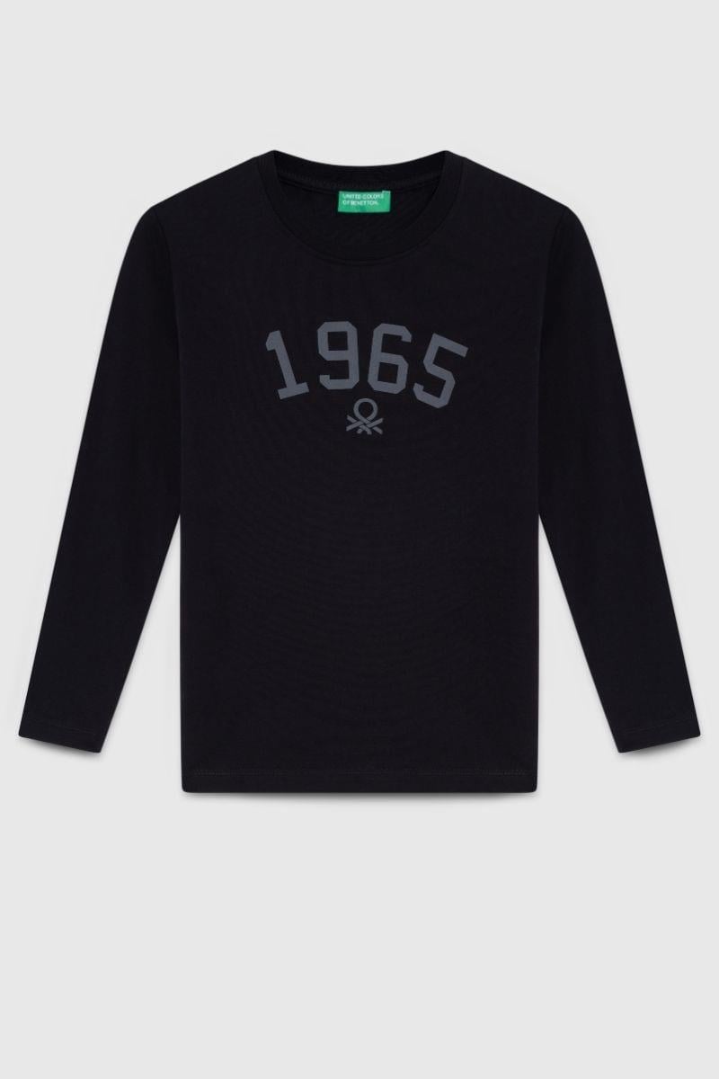 United Colors of Benetton Erkek Çocuk 26063 Uzun Kol Tshirt Siyah