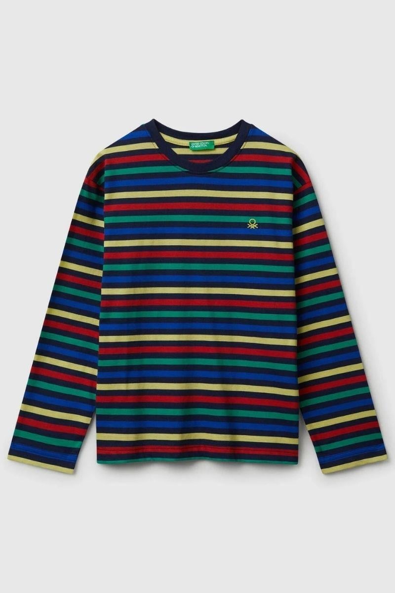 United Colors of Benetton Erkek Çocuk 3FNLC10QB-25K  Uzun Kol Çizgili Tshirt Lacivert
