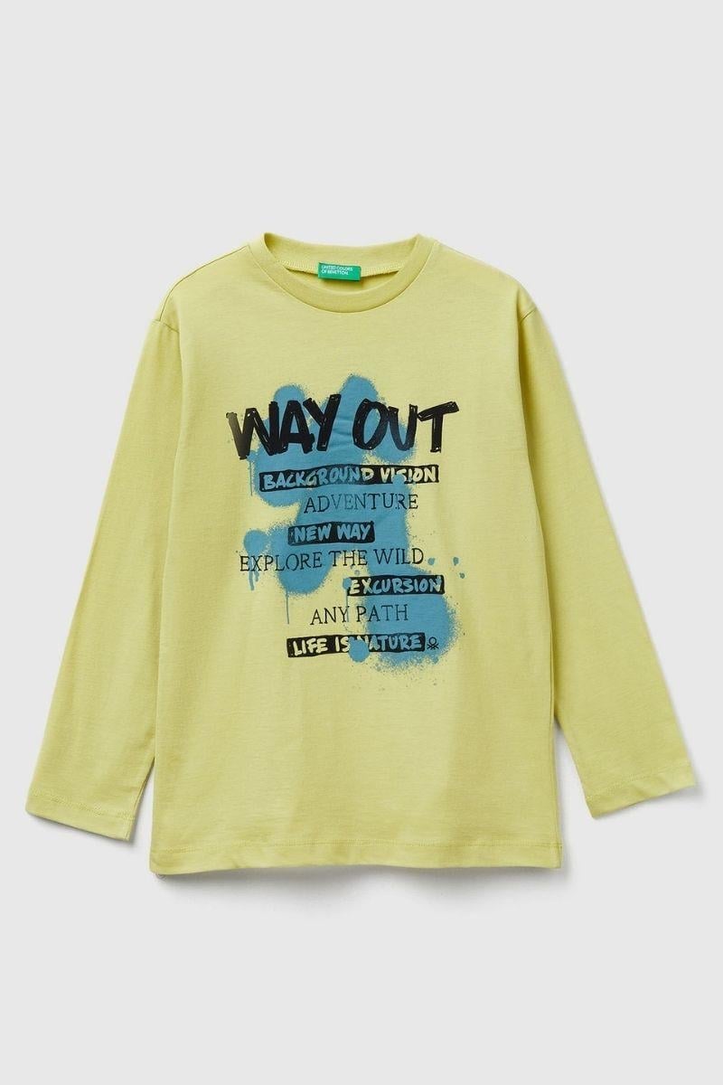 United Colors of Benetton Erkek Çocuk 3JERC10QO-25K  Uzun Kol Çizgili Tshirt Sarı