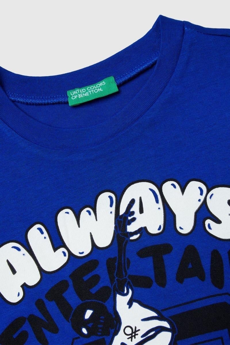 United Colors of Benetton Erkek Çocuk 3JERC10QO-25K  Uzun Kol Çizgili Tshirt Mavi