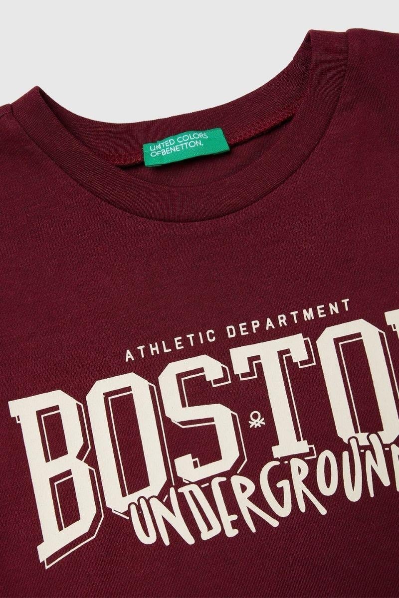 United Colors of Benetton Erkek Çocuk 3JERC10QO-25K  Uzun Kol Çizgili Tshirt Bordo