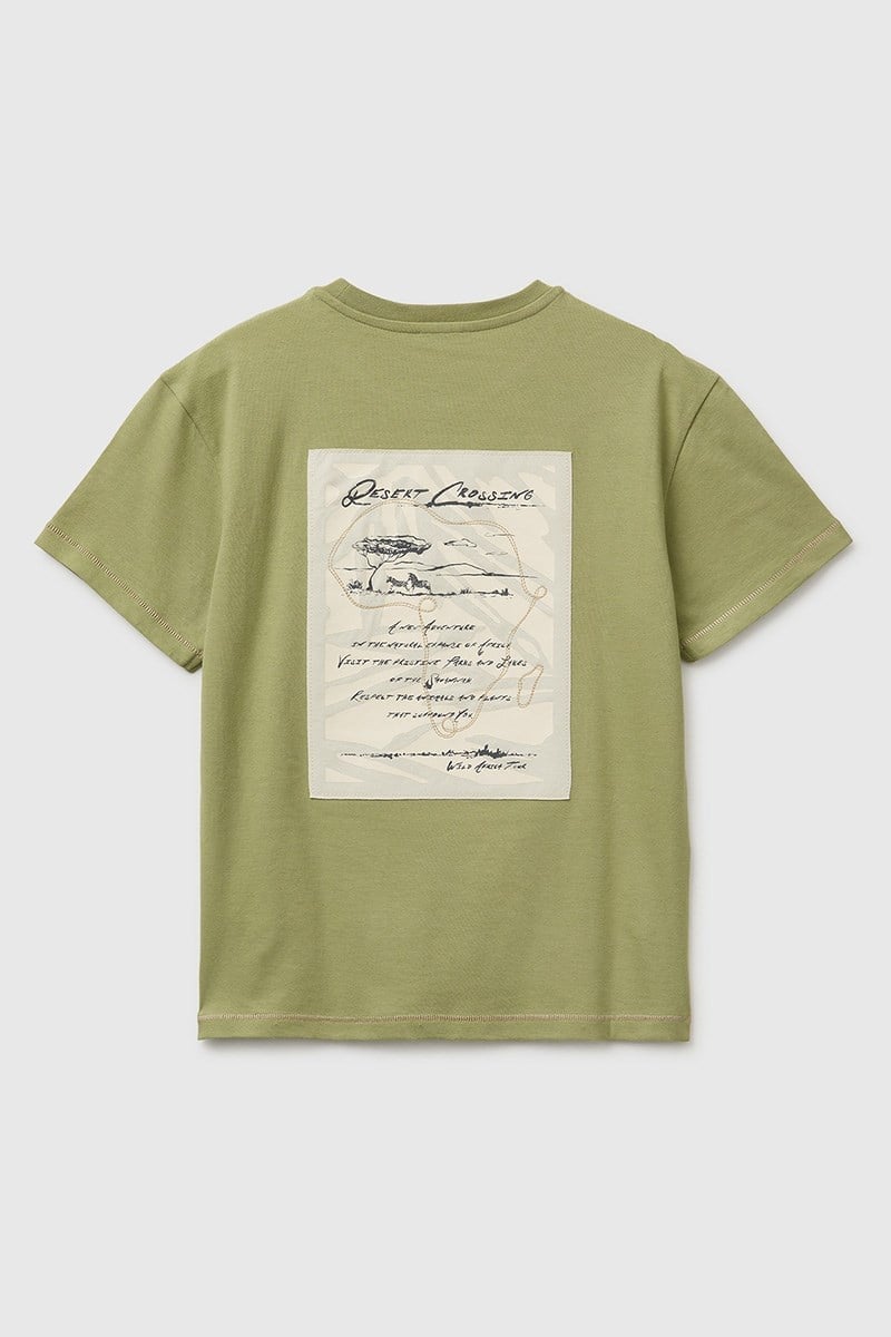 United Colors of Benetton Erkek Çocuk Önü Baskılı Arkası İşlemeli Bisiklet Yaka T-Shirt Haki 6-13 Yaş