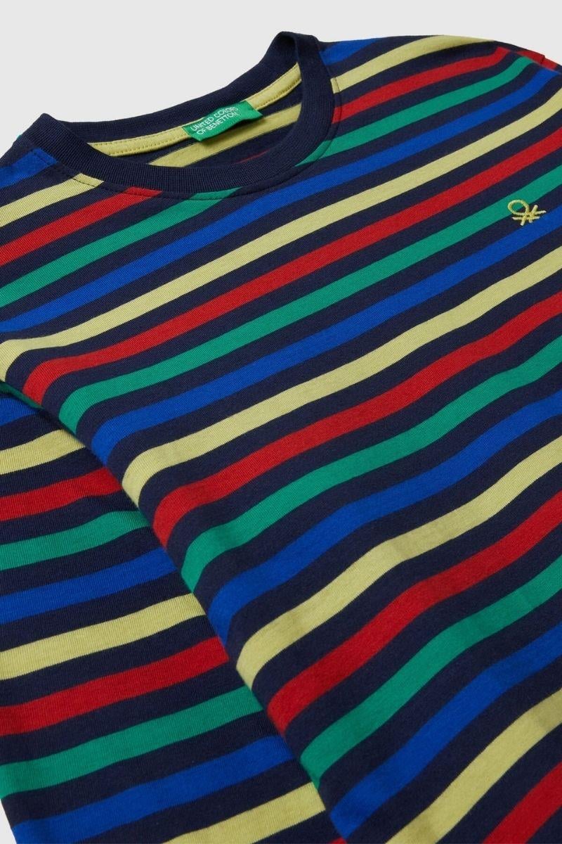 United Colors of Benetton Erkek Çocuk 3FNLC10QB-25K  Uzun Kol Çizgili Tshirt Lacivert