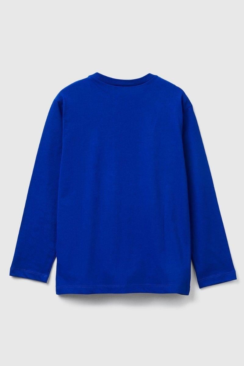United Colors of Benetton Erkek Çocuk 3JERC10QO-25K  Uzun Kol Çizgili Tshirt Mavi