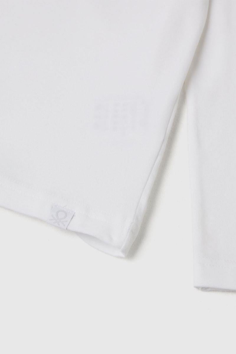 United Colors of Benetton Erkek Çocuk 3DKEC202O-25K Uzun Kol Boğazlı Tshirt Beyaz