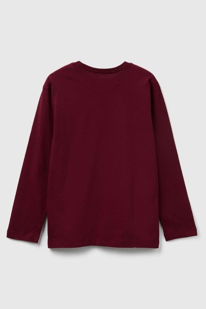 United Colors of Benetton Erkek Çocuk 3JERC10QO-25K  Uzun Kol Çizgili Tshirt Bordo