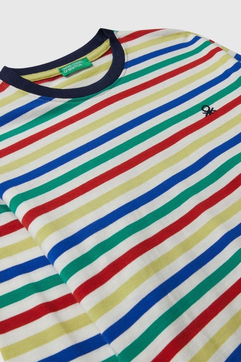 United Colors of Benetton Erkek Çocuk 3FNLC10QB-25K  Uzun Kol Çizgili Tshirt Beyaz