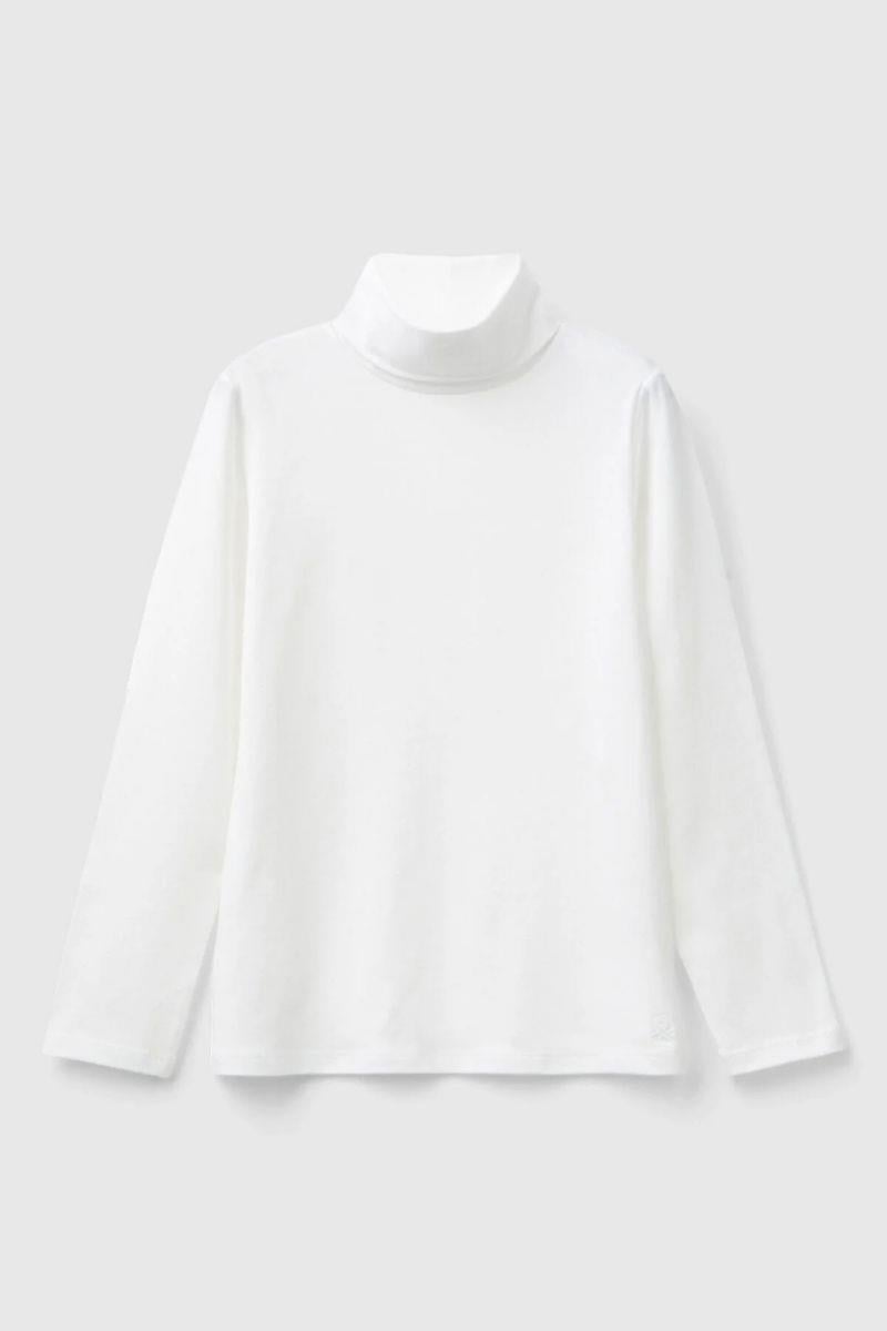 United Colors of Benetton Kız Çocuk 3P4ZC202N-25K Uzun Kol Boğazlı Tshirt Beyaz