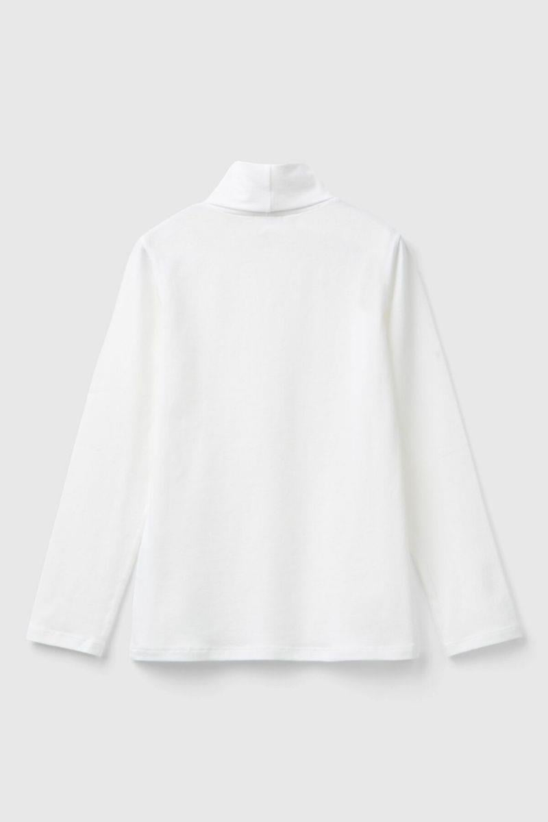 United Colors of Benetton Kız Çocuk 3P4ZC202N-25K Uzun Kol Boğazlı Tshirt Beyaz