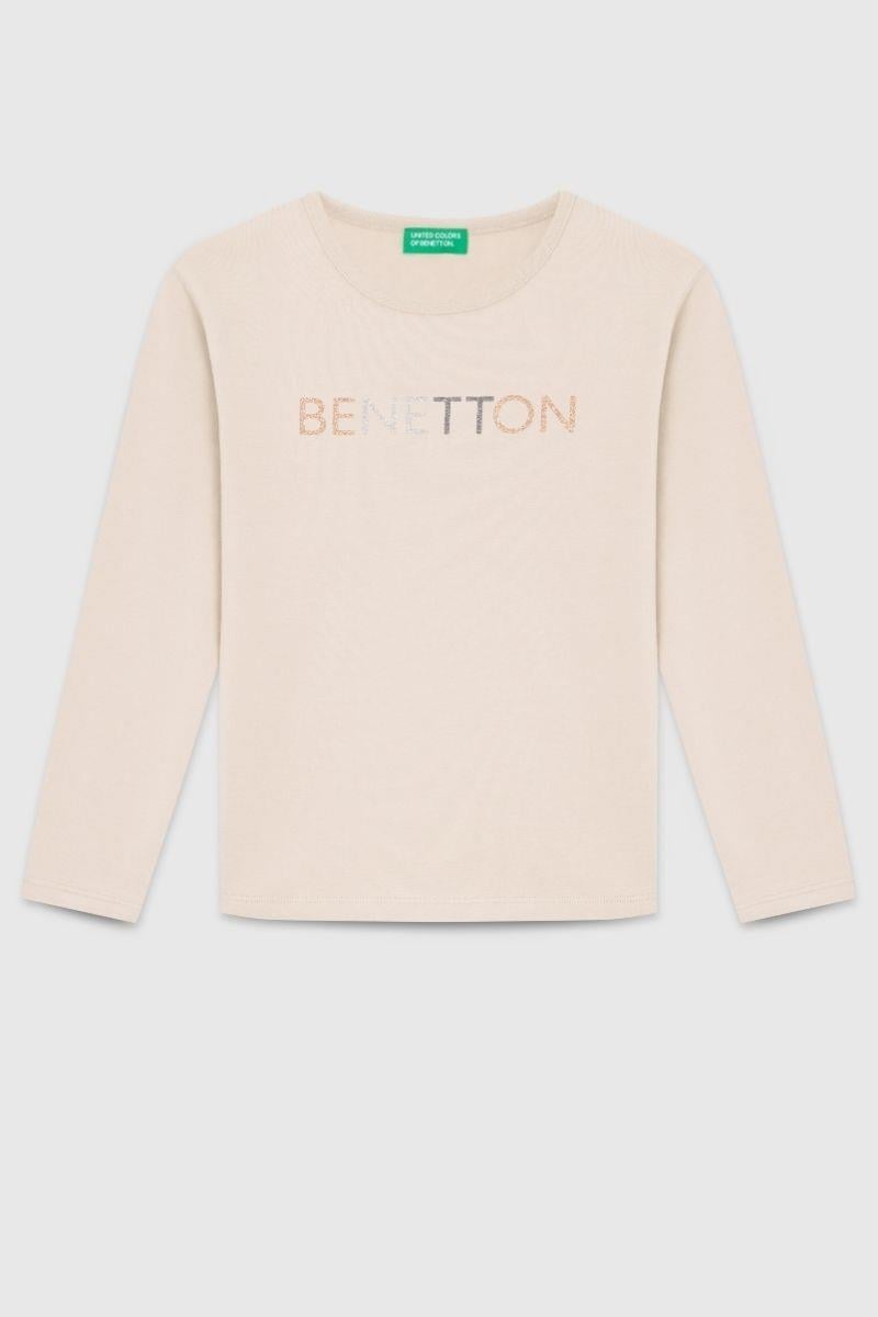 United Colors of Benetton Kız Çocuk  BNT-G23332 Uzun Kollu Tshirt Bej