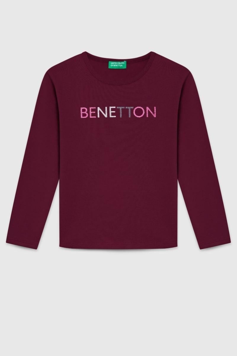 United Colors of Benetton Kız Çocuk  BNT-G23332 Uzun Kollu Tshirt Bordo