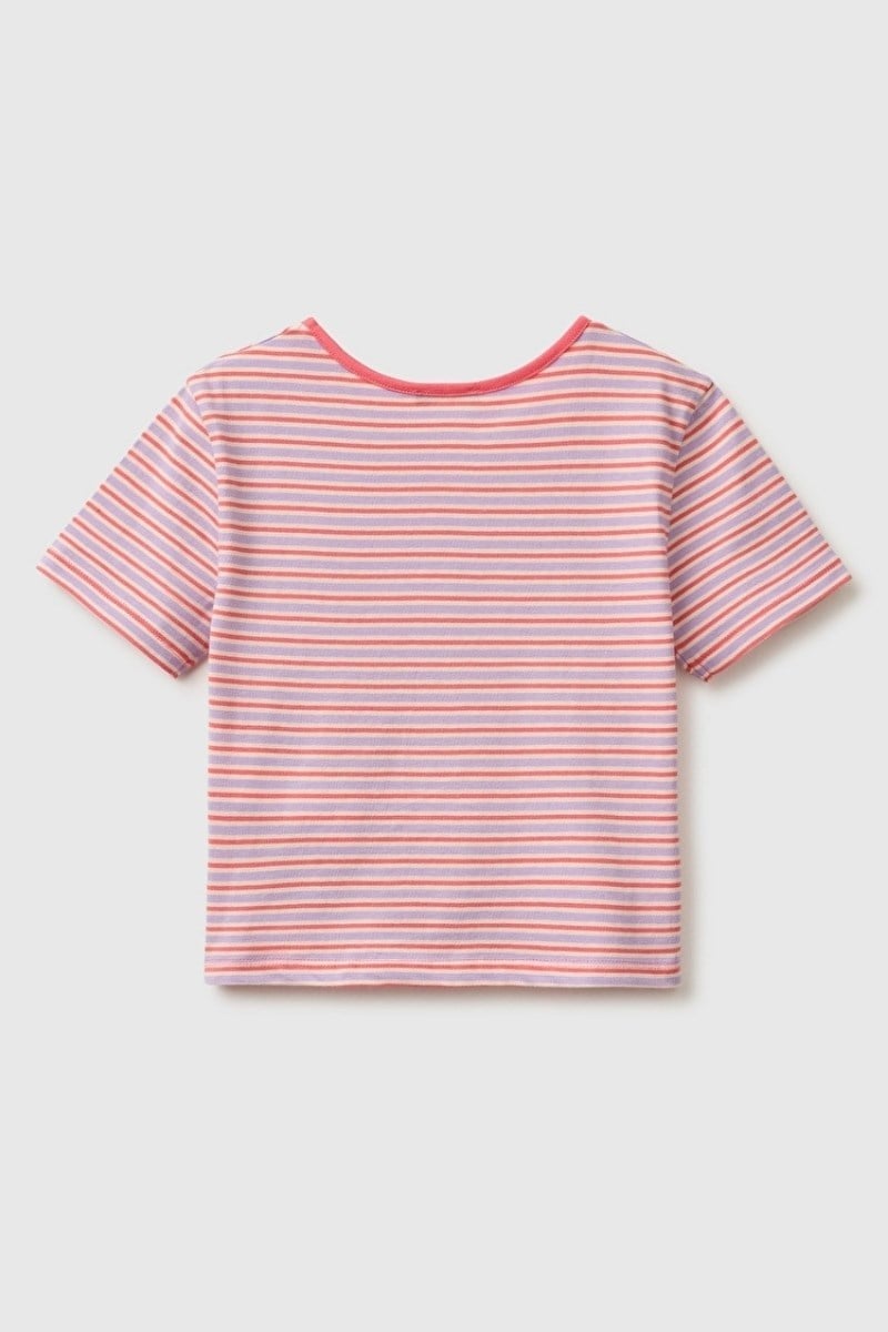 United Colors of Benetton Kız Çocuk Kırmızı Mix Önü Düğümlü Baskılı Regular Fit T-Shirt 6-14 Yaş