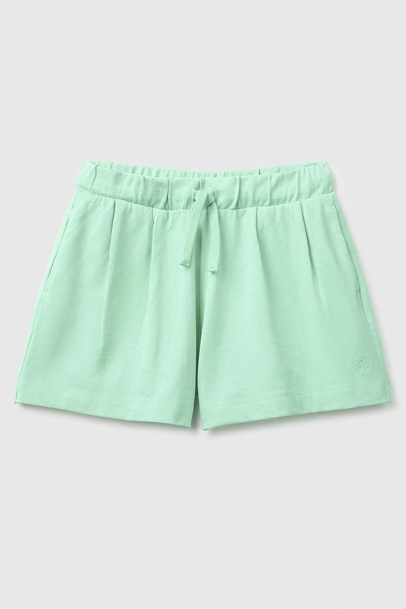 United Colors of Benetton Kız Çocuk Logo İşleme Detaylı Yan Cepli Bermuda Şort Yeşil 6-14 Yaş