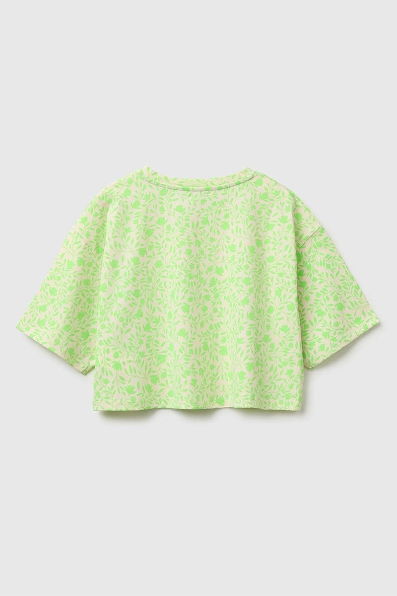 United Colors of Benetton Kız Çocuk Tamamı Baskı Detaylı Oversize Crop T-Shirt Sarı 6-12 Yaş