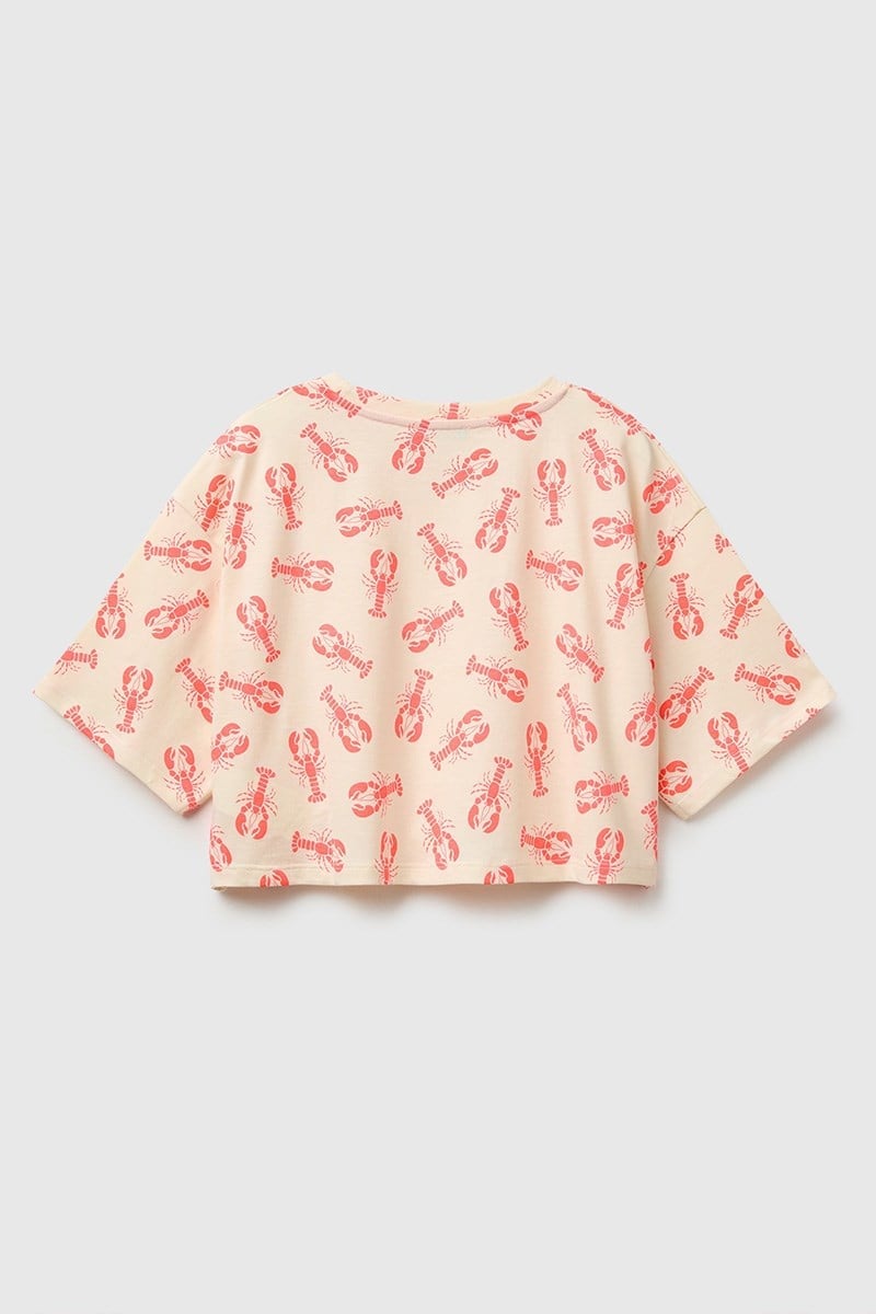 United Colors of Benetton Kız Çocuk Tamamı Baskı Detaylı Oversize Crop T-Shirt Turuncu 6-12 Yaş