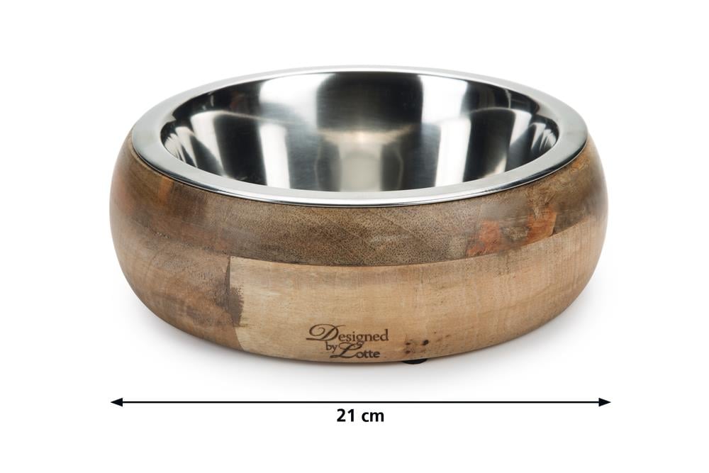 Beeztees DBL Köpek Mama Su Kabı, Dışı Masif Ahşap, Paslanmaz Çelik, 21cm, 1300ml