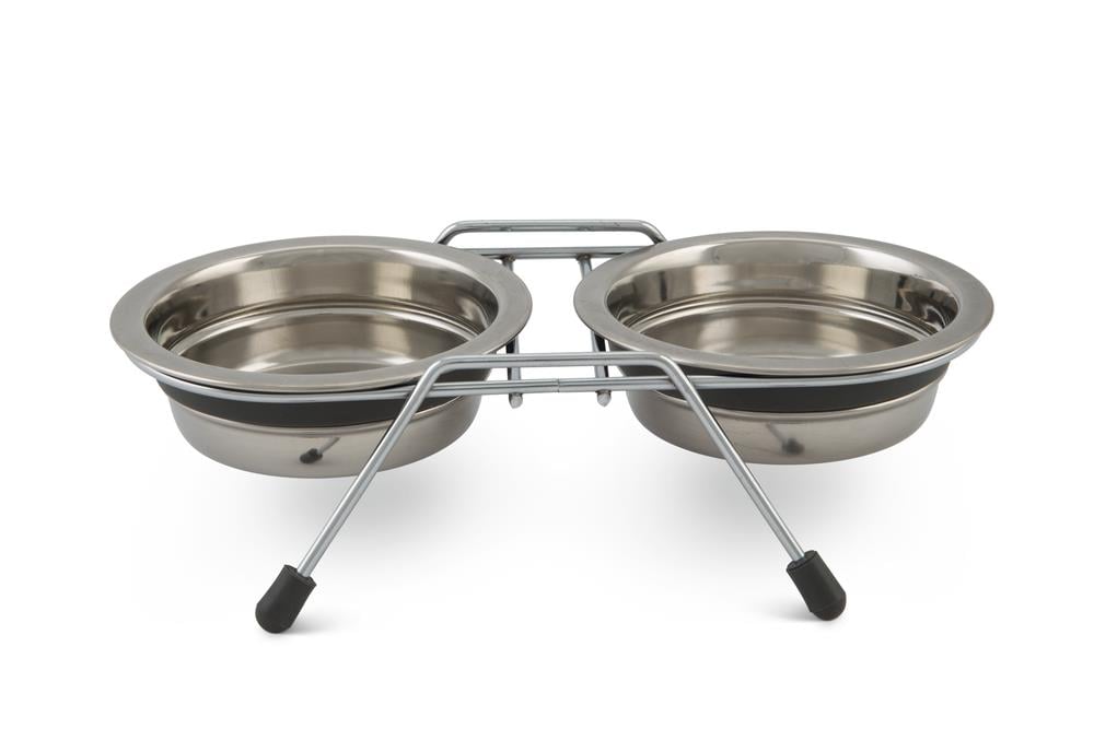 Beeztees Köpek İkili Mama ve Su Kabı, Paslanmaz Çelik, Sessiz&Kaymaz, 11cm, 2x220ml