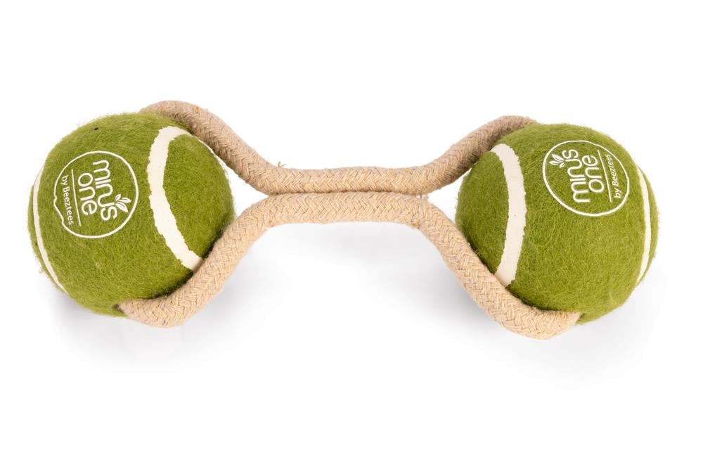 Beeztees Köpek Oyuncağı, İpli İki Tenis Topu, Kauçuk, Gri/Kahverengi, 21cm, Top 6,3cm
