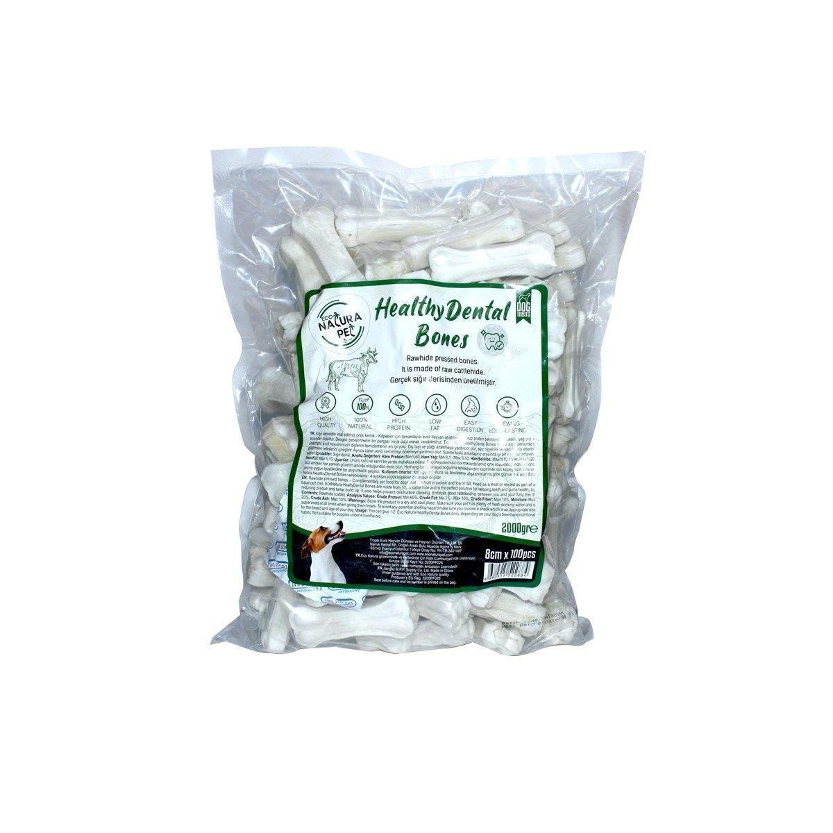 Eco Natura Pet Healty Dental Bones Beyaz Pres Kemik 8Cm 100Lü 2000Gr