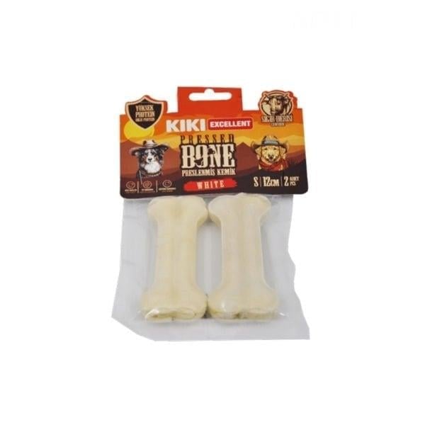 Kiki Excellent Sığır Derisinden Pres Kemik Köpek Ödülü 12 Cm 2 Adet Beyaz