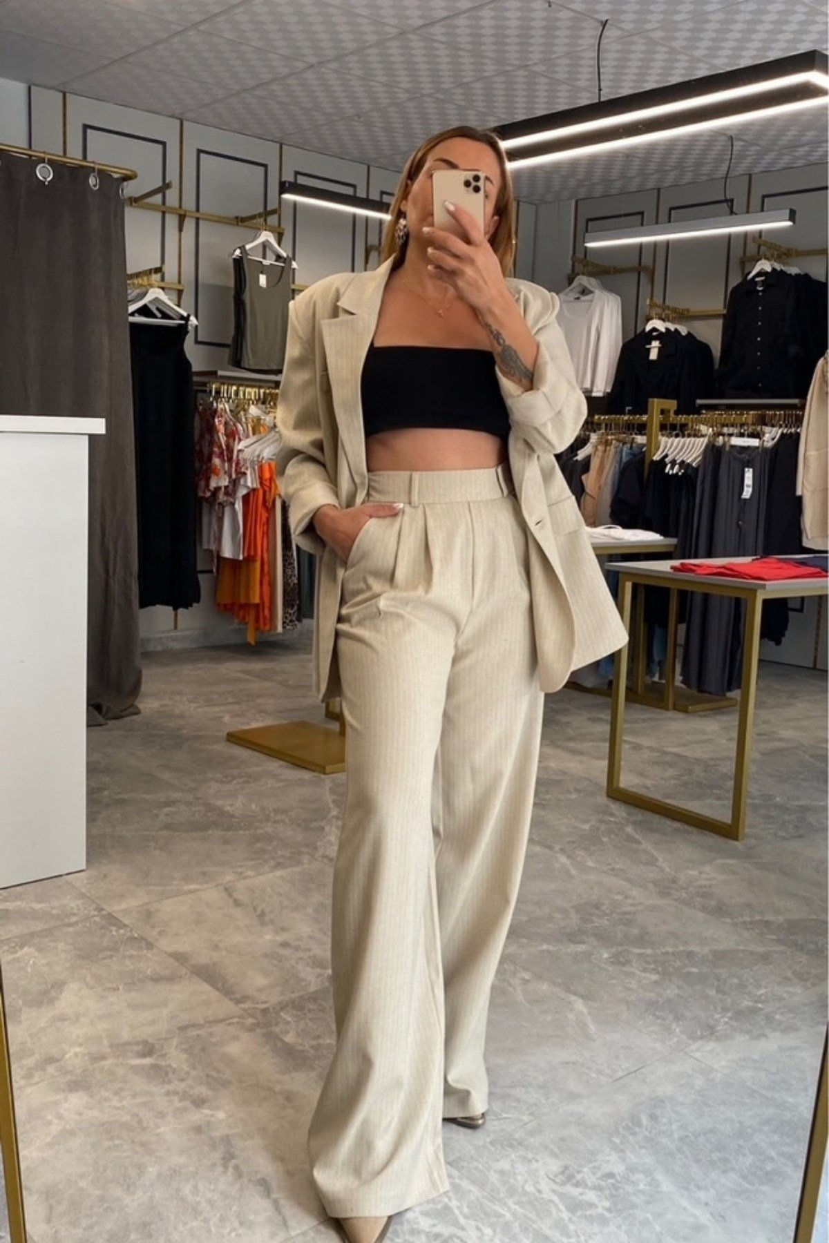 Blazer ve Pantolon Takım Krem