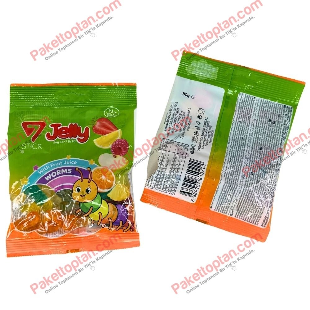 7Stick Jelly 80 Gr Worms Yumuşak Şeker x12 li Paket