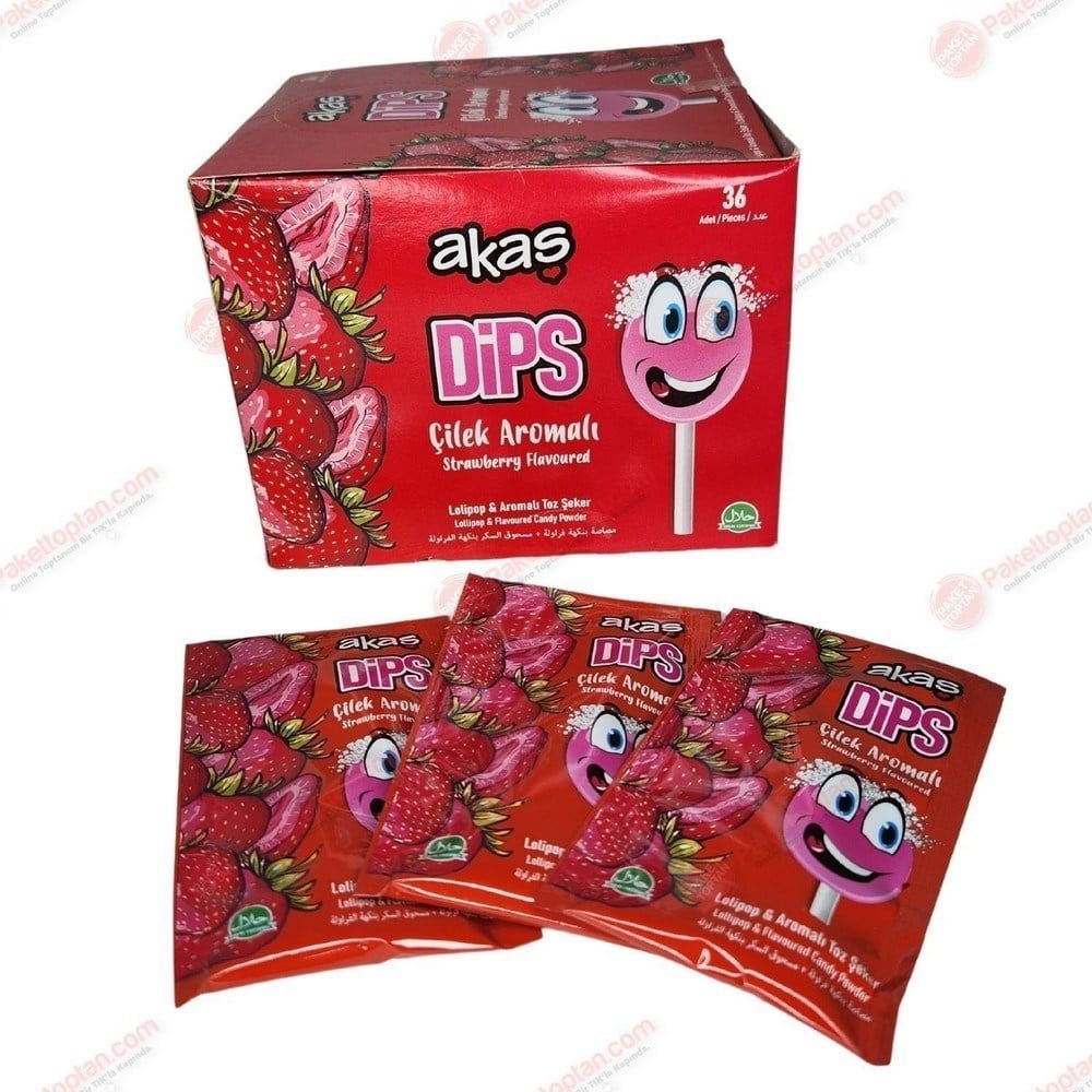 Akaş Dips 12 Gr Çilek Lollipop + Ekşi Şeker x36 lı Paket