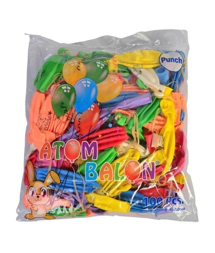 Atom Punch Balon Lastikli Baskısız 100 lü Paket