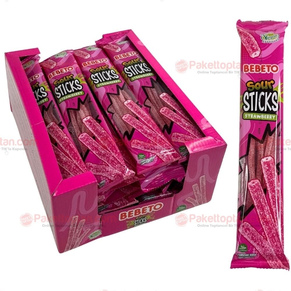 Bebeto Sour Sticks Strawbeey 30 Gr x24 lü Paket