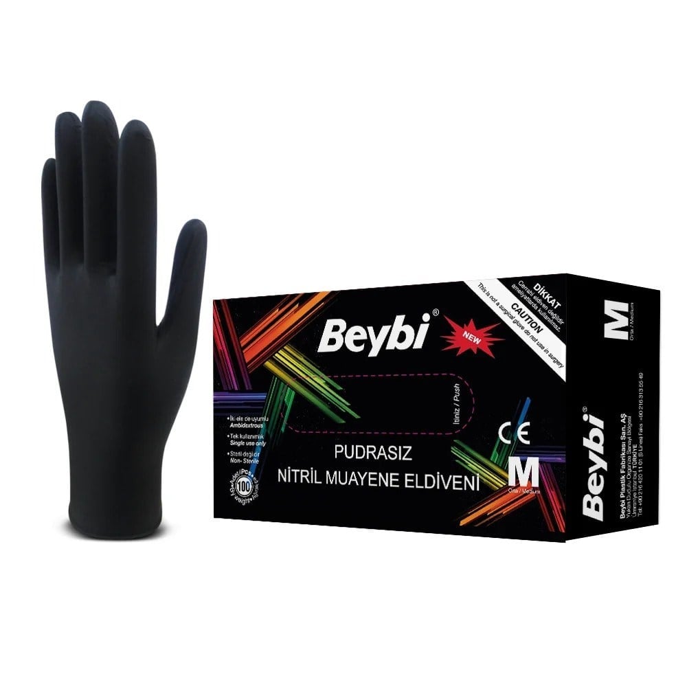 Beybi Siyah Nitril Eldiven Large 100 lü