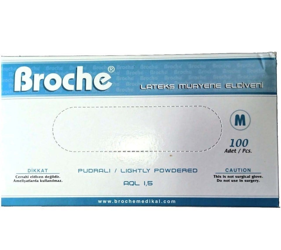 Broche Lateks Eldiven Pudralı -Medium- 100 lü