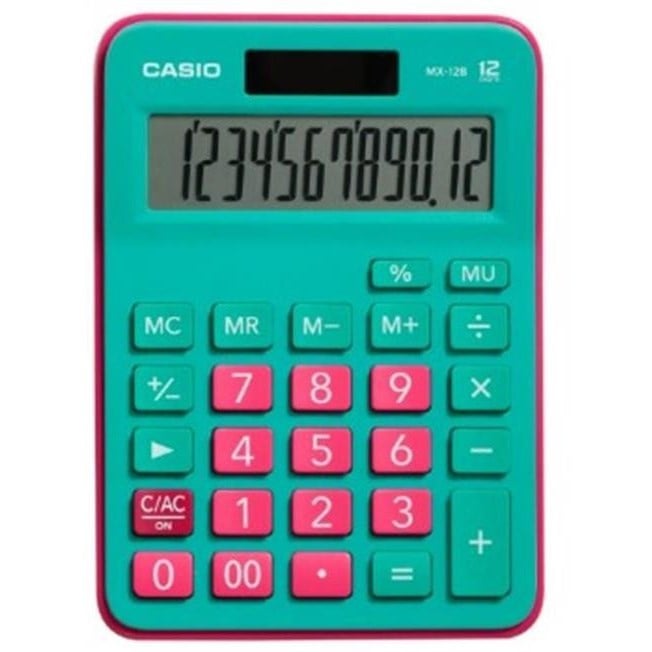 Casio Hesap Makinesi MX-12B-GNRD Yeşil Pembe