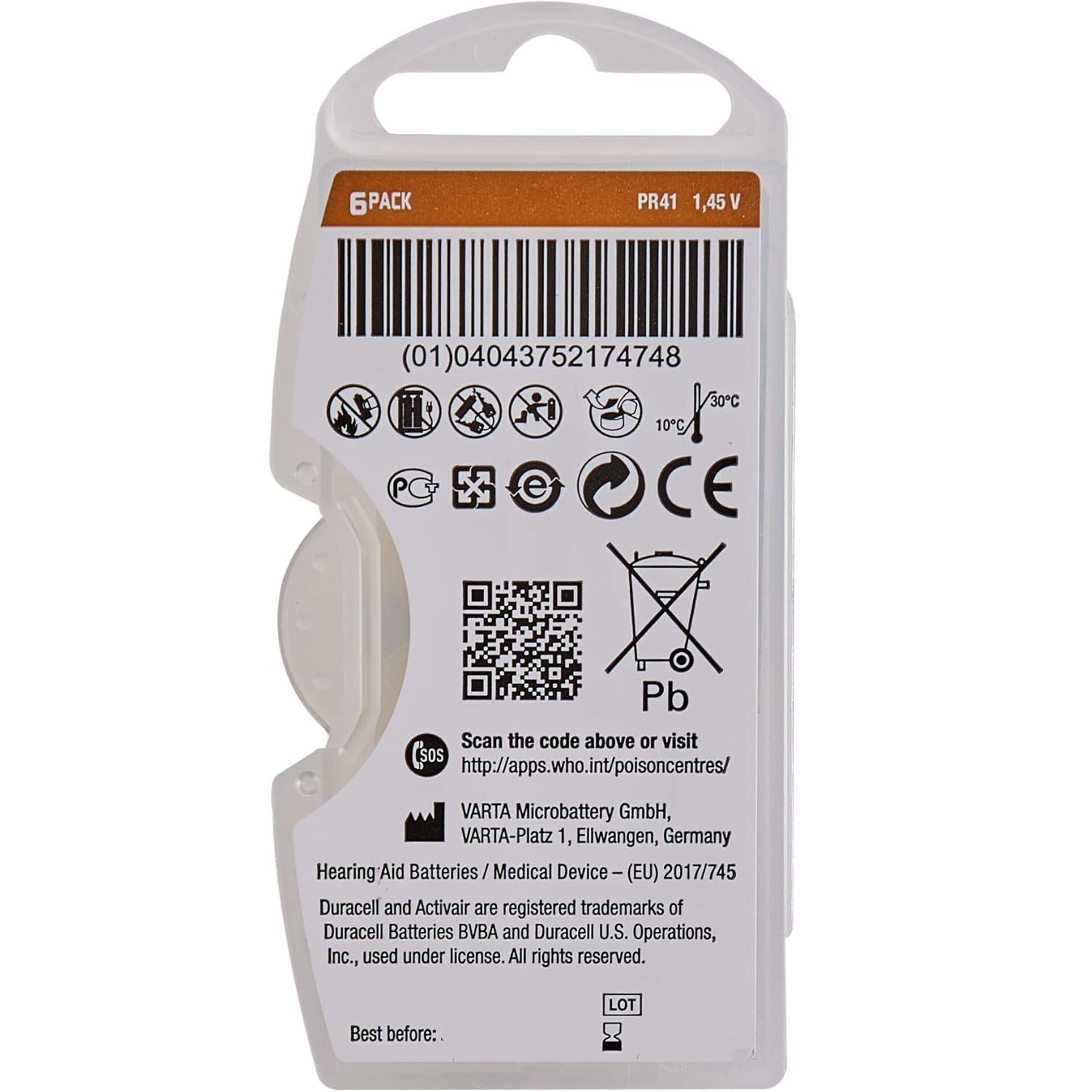 Duracell Hearing Aid 312 Numara 6 lı İşitme Cihazı Pili