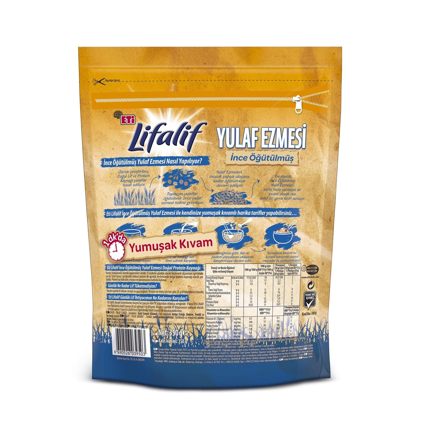Eti Lifalif 350 Gr Yulaf Ezmesi İnce Öğütülmüş