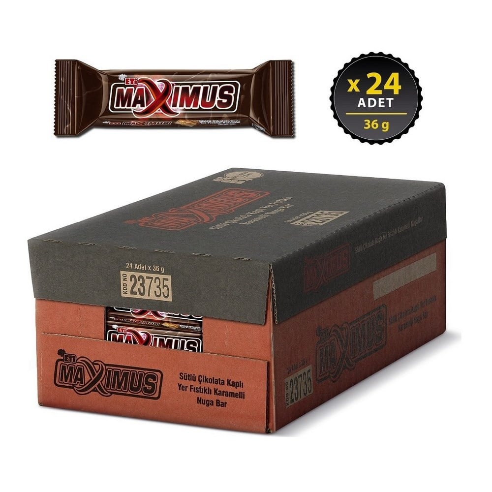 Eti Maximus 36 Gr Çikolata Kaplamalı Yer Fıstıklı Bar x24 lü Paket