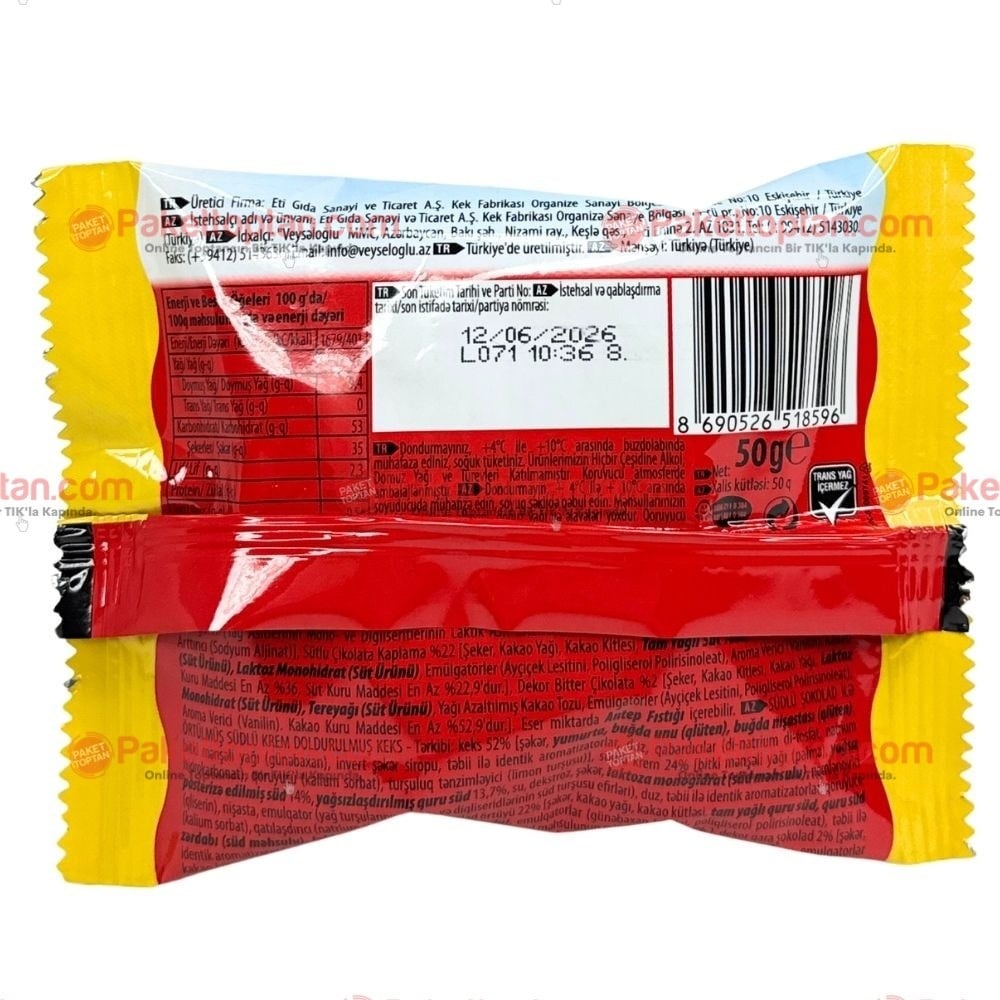 Eti Sosbom 50 Gr Çikolata Krema Dolgulu Pasta x12 li Paket