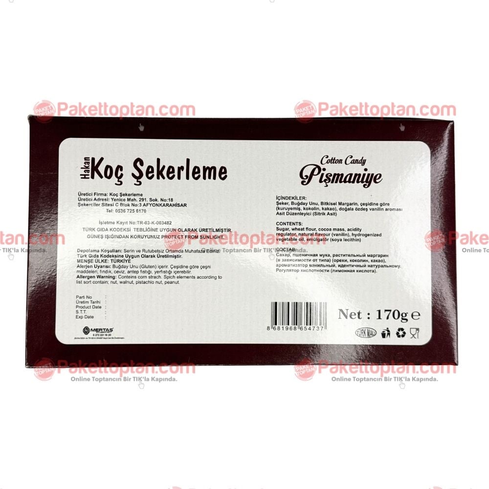 Hakan Koç Kaplamalı Pişmaniye 170 Gr x30 lu Koli