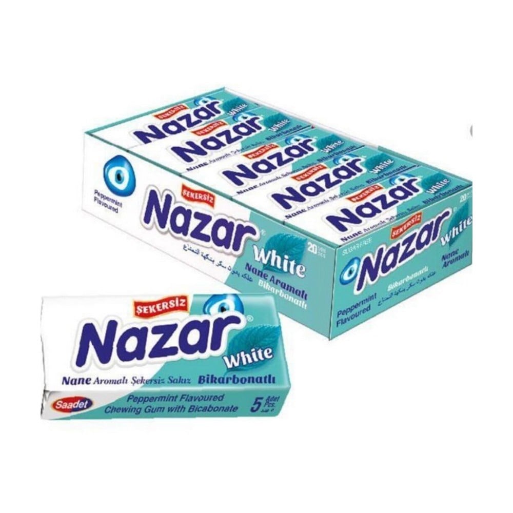 Nazar 5 li White Şekersiz Sakız x20 li Paket