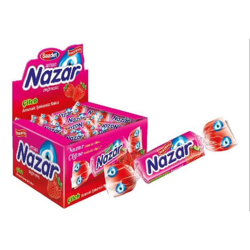 Nazar Çilek Aromalı Şekersiz Sakız 100 lü Paket